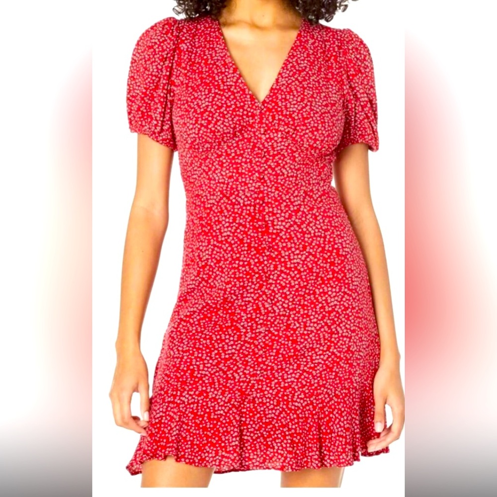 NWT 1.STATE Dress Women 3X Plus Ruffle Hem Red Ditzy Floral Flowy Dainty Dress